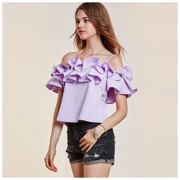 Lavender Full Ruffle Stretch Top - Picture 2 of 8